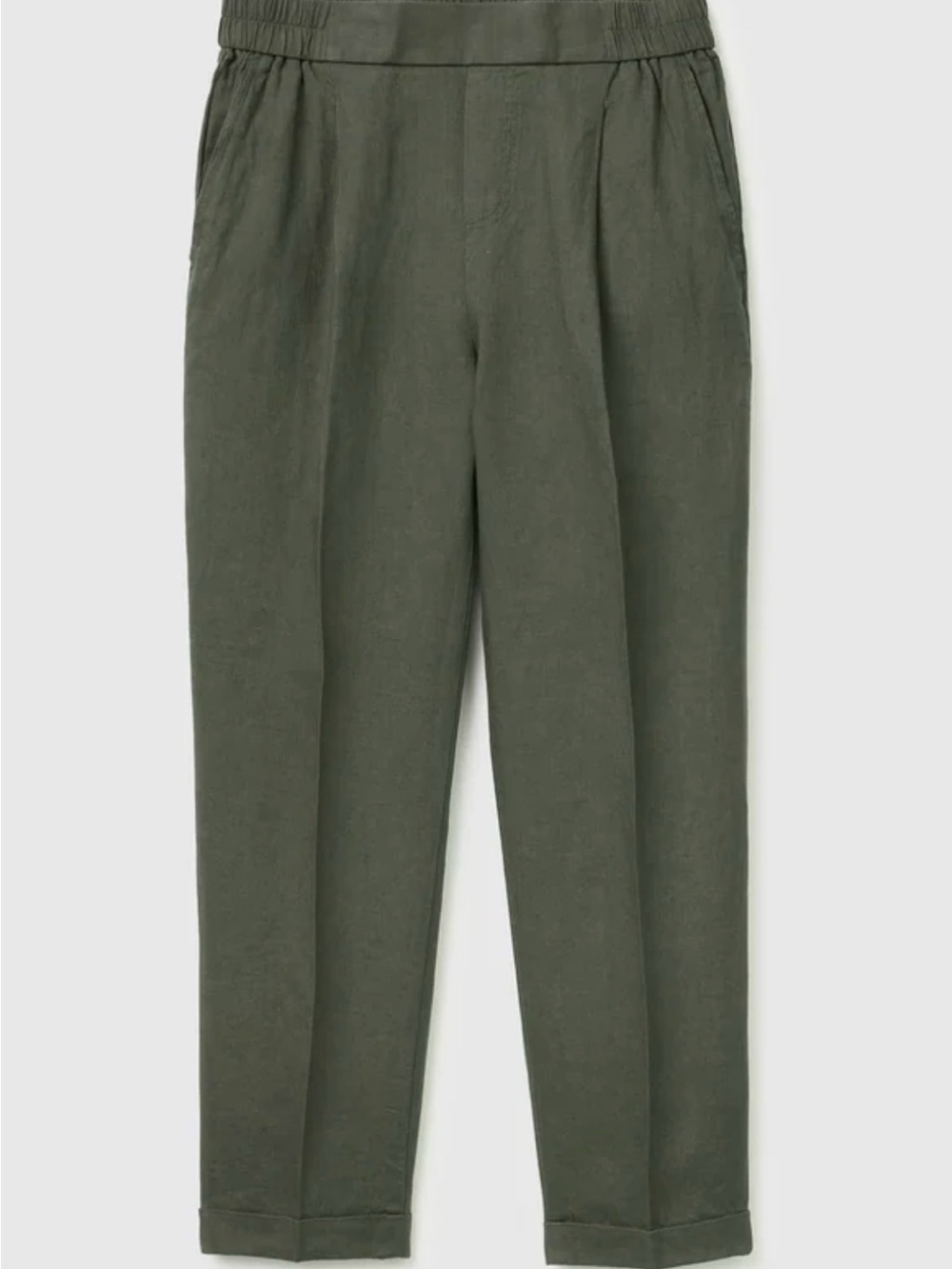 United Colors Of Benetton Olive 100% Linen Cigarette Trousers- Size L